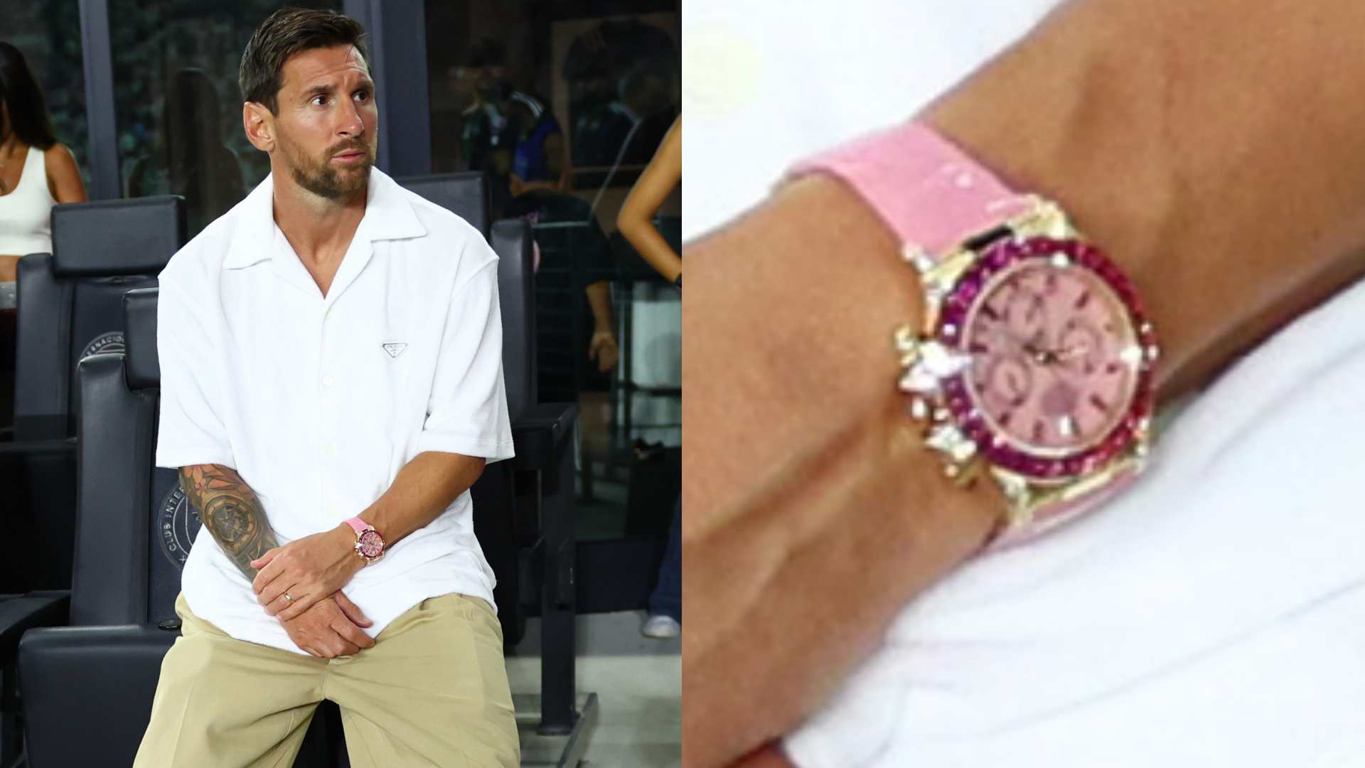 Lionel Messi spotted wearing pink Rolex watch worth eye-watering $900,000 while serving MLS ban & watching Inter Miami draw with Cincinnati