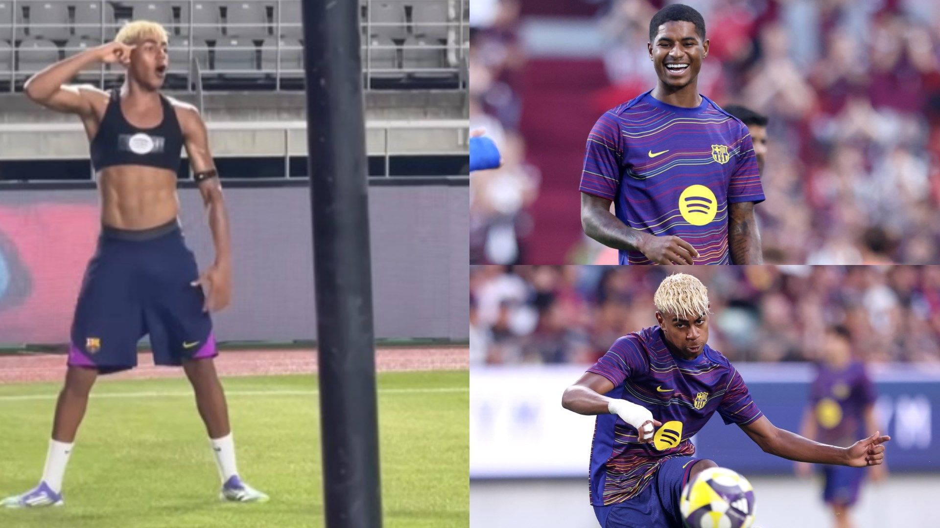 VIDEO: Lamine Yamal & Marcus Rashford bonding already! Barcelona wonderkid hits Man Utd outcast's trademark goal celebration in training session