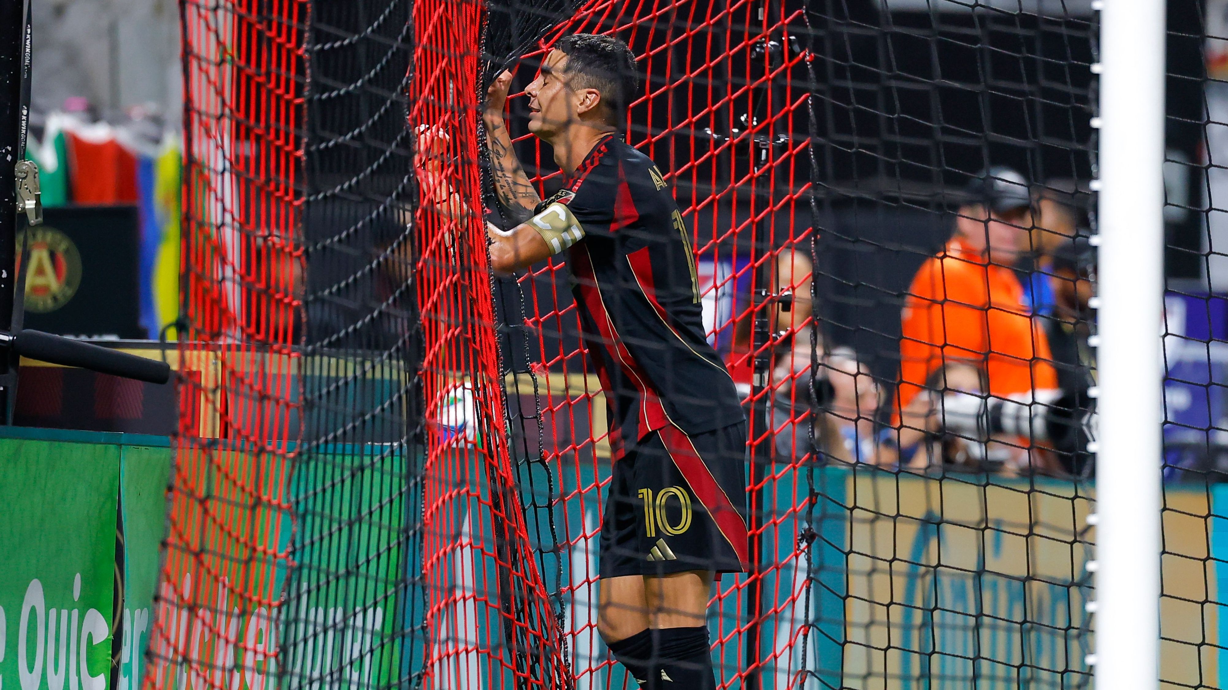 Atlanta Hawks' Onyeka Okongwu, New Orleans Pelicans' Jose Alvarado and Houston Rockets' Josh Okogie attend Atlanta United's Leagues Cup match against Club Necaxa