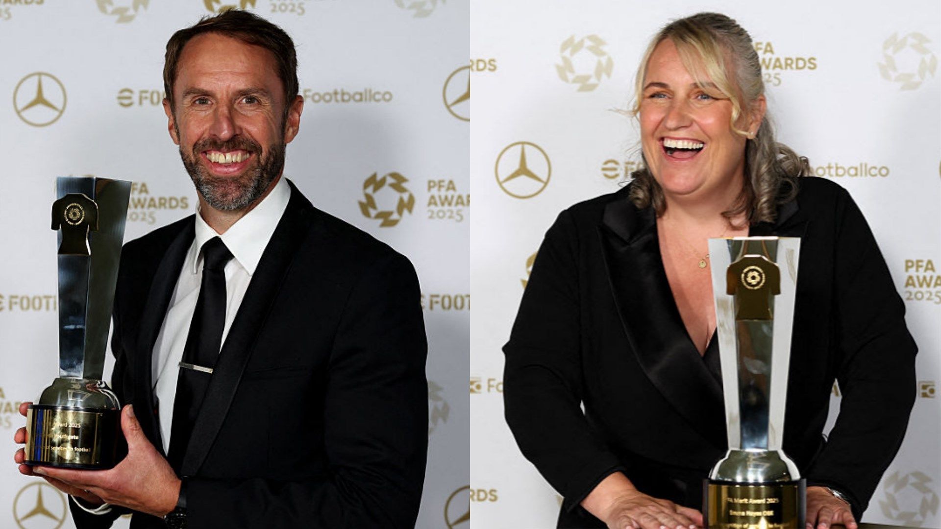 Ex-England boss Sir Gareth Southgate & current USWNT manager Emma Hayes honoured at PFA awards for outstanding contributions to football