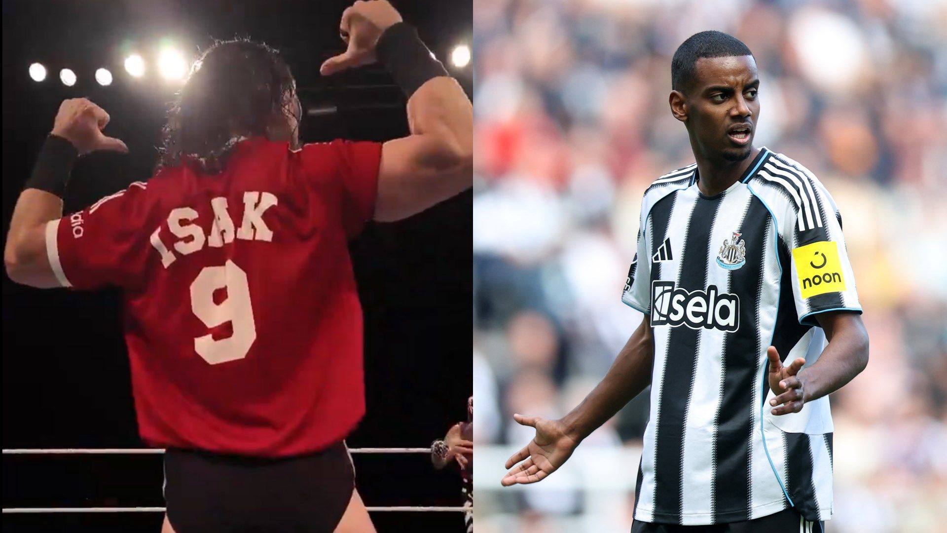 VIDEO: WWE star JD McDonagh sparks huge chorus of boos after unveiling Alexander Isak Liverpool shirt at live event in NEWCASTLE