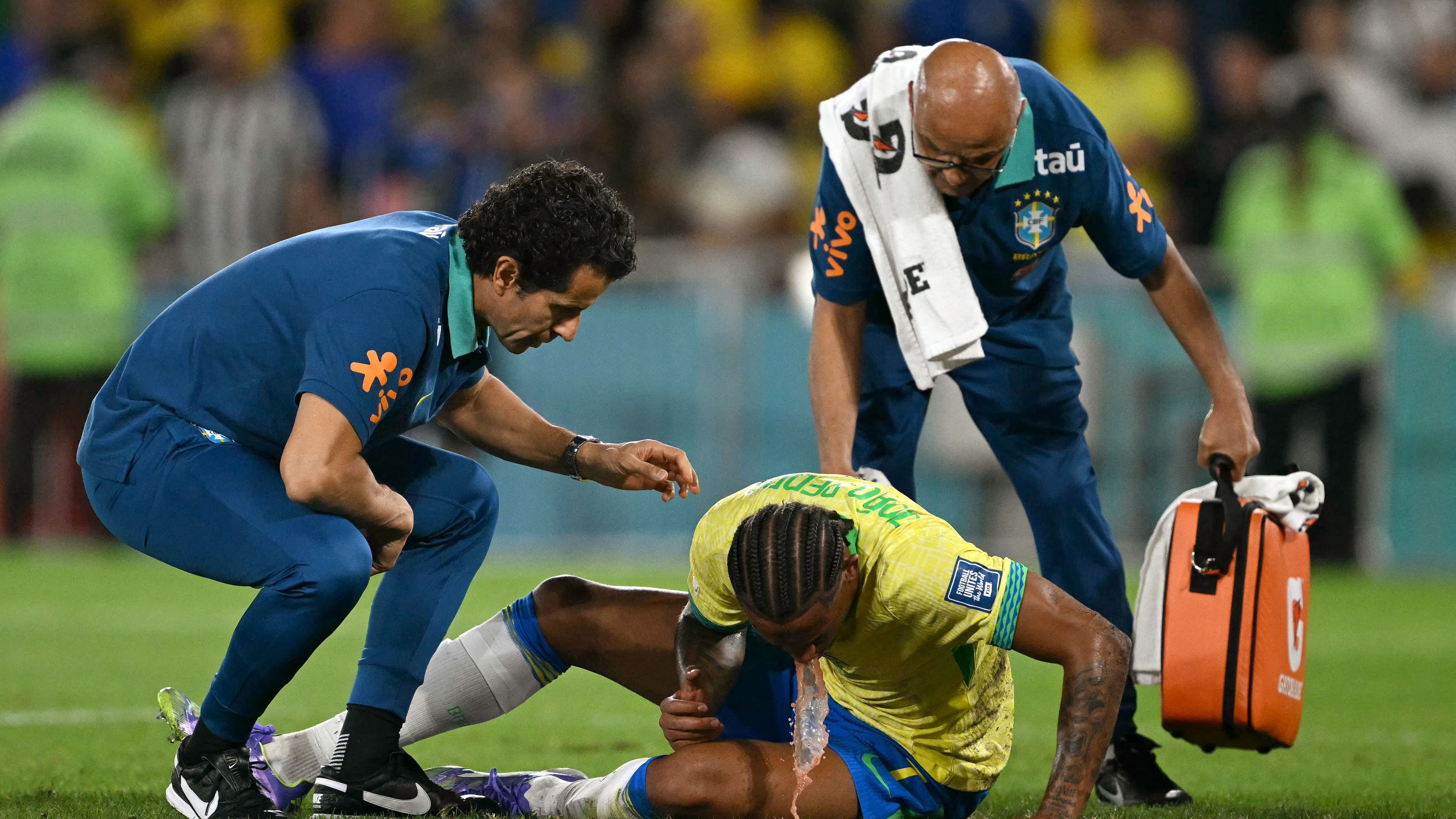 Chelsea star Joao Pedro vomits on pitch after clash with Arsenal's Gabriel Martinelli during Brazil's World Cup qualifier against Chile