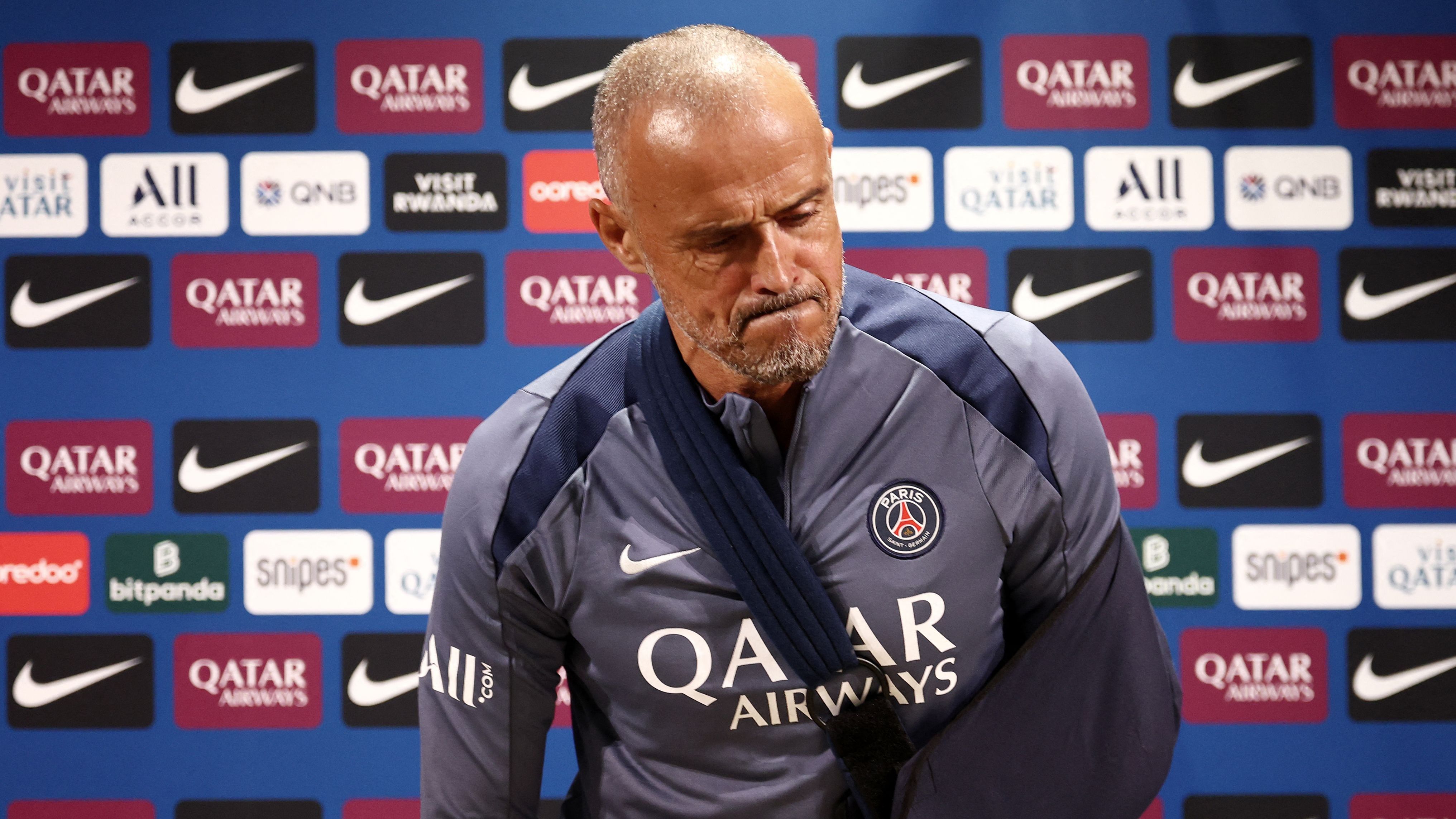 PSG boss Luis Enrique shows off new look after surgery following bike accident