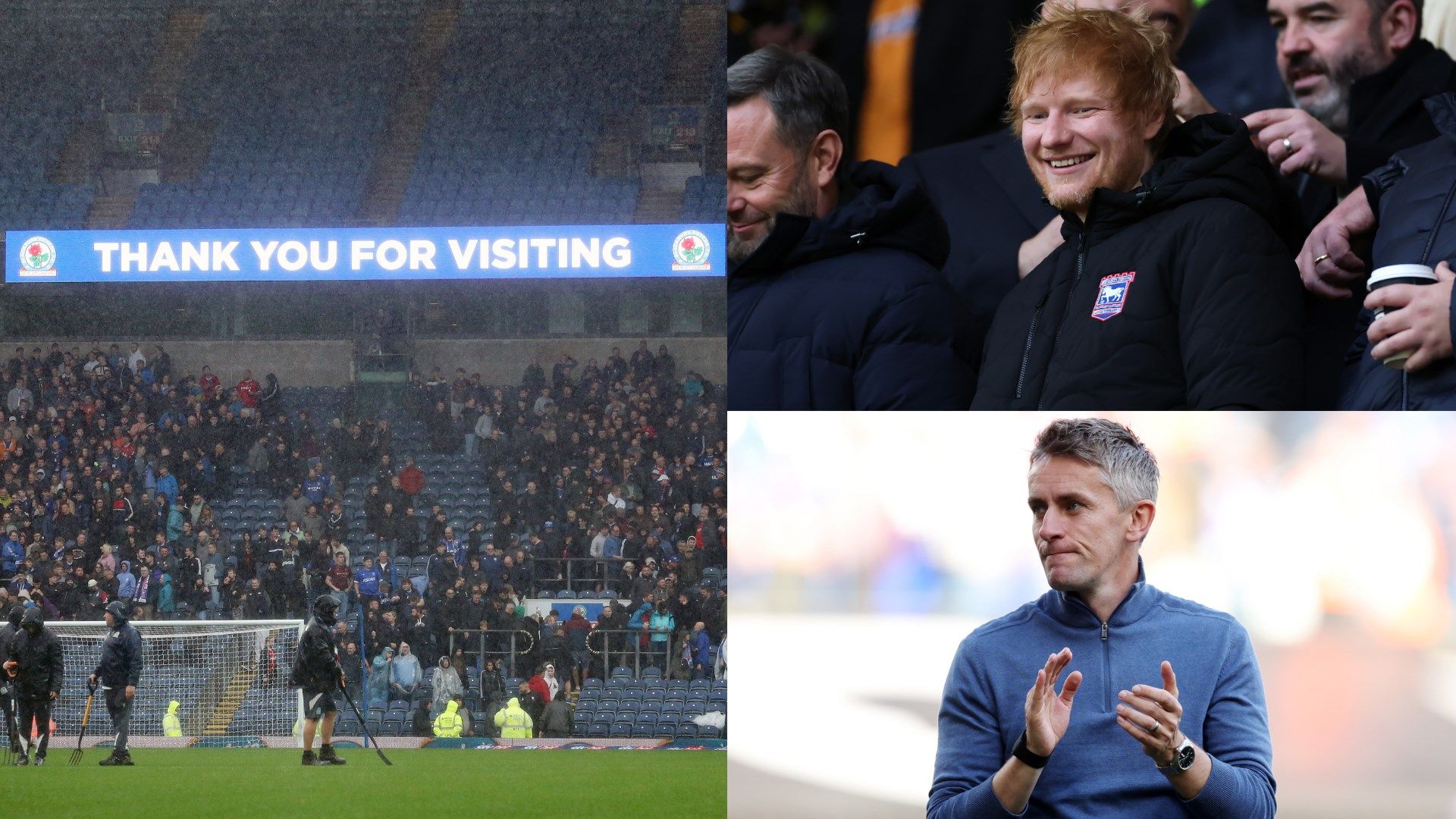 New videos explain why Championship game between Blackburn and Ed Sheeran's Ipswich was abandoned ten minutes from full-time